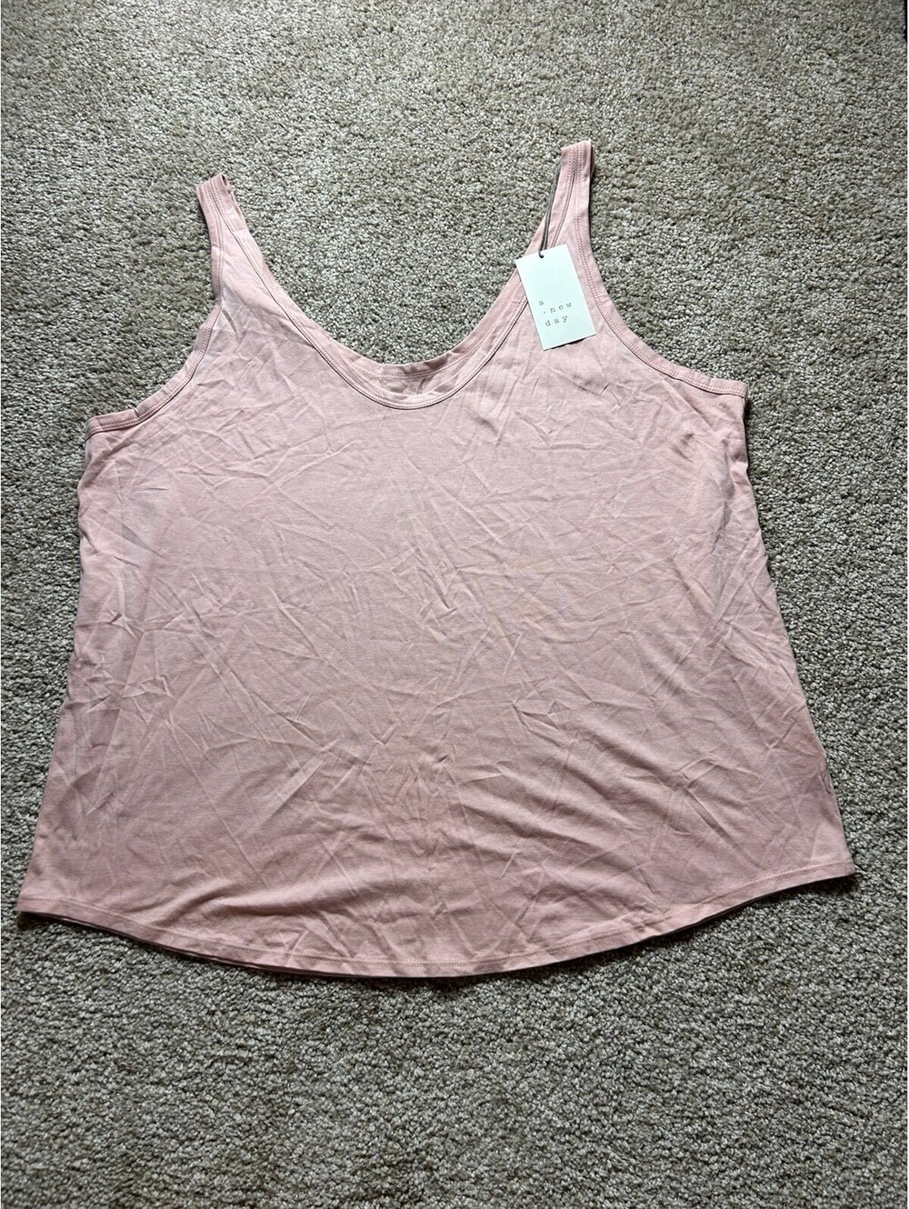 A New Day Womens V Neck Cami Tank Top Heather Pink Spaghetti Strap Stretch Sz L